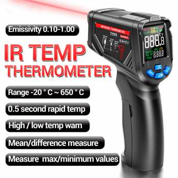 JUNEJOUR Thermometer Infrared Laser Industrial Thermogun Alarm Preset - TH05