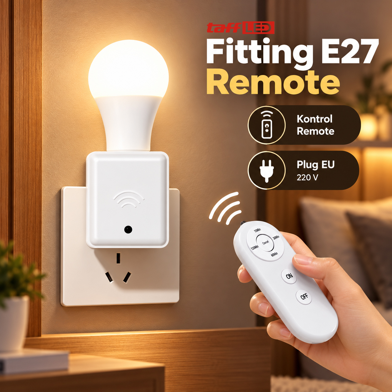 Gambar produk TaffLED Fitting Lampu Dinding Smart Adapter Remote EU Plug E27 220 V - GN-265 - Utama