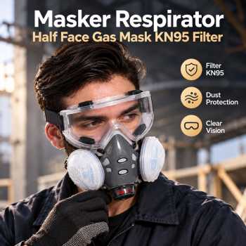 ASL Masker Respirator Half Face Gas Mask KN95 Filter - No Color