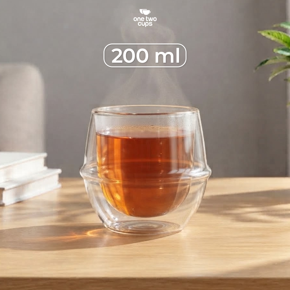 Gambar produk One Two Cups Gelas Kaca Aesthetic Kopi Teh Double Wall Glass 200ml - PLY1710 - Utama