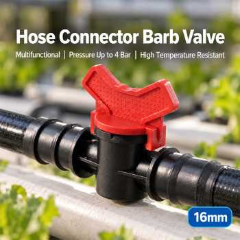 Soran Barp Valve Konektor Selang Irigasi Hidroponik Pompa Tangan - 16mm Black