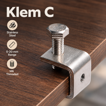 Techso Klem C U Clamp Stainless Steel M6 Threaded Hole Range 20mm - Silver
