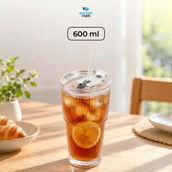 One Two Cups Gelas Kaca Aesthetic Kopi Dirty Latte with Lid 600ml - OP01