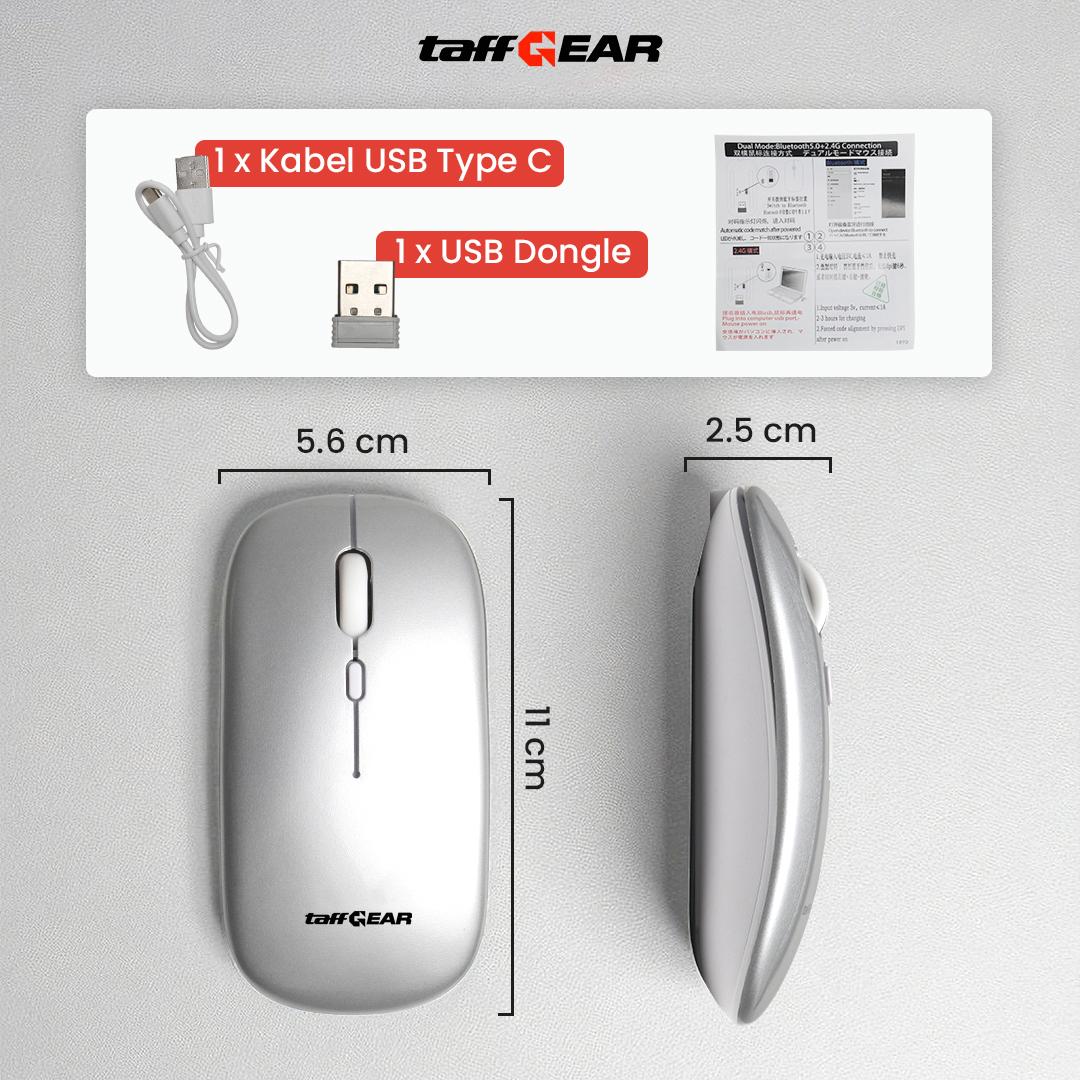 Gambar produk TaffGEAR Mouse Wireless Bluetooth Optical 2.4GHz Silent Click 1600DPI - M8120G - 8