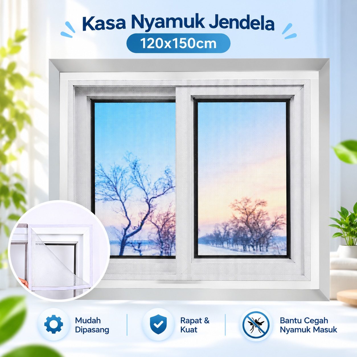 Gambar produk TaffHOME Kasa Nyamuk Jaring Jendela DIY Mosquito Net Mesh Velcro 120x150cm - AW20 - Utama