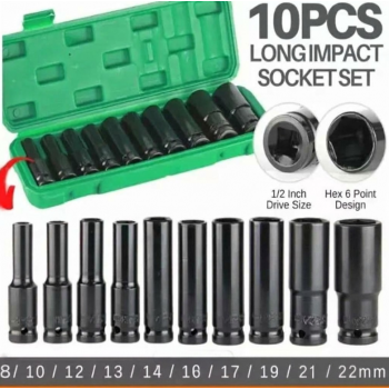 AIWA Mata Kunci Shock Panjang Socket Wrench Hex 1/2 Inch 8-22mm 10 PCS - AW1