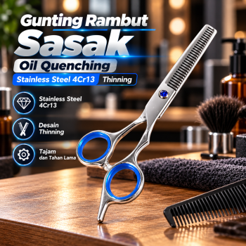 YUCH Gunting Rambut Lurus Sasak Oil Quenching Stainless Steel 4Cr13 - Thinning Scissor Silver Blue