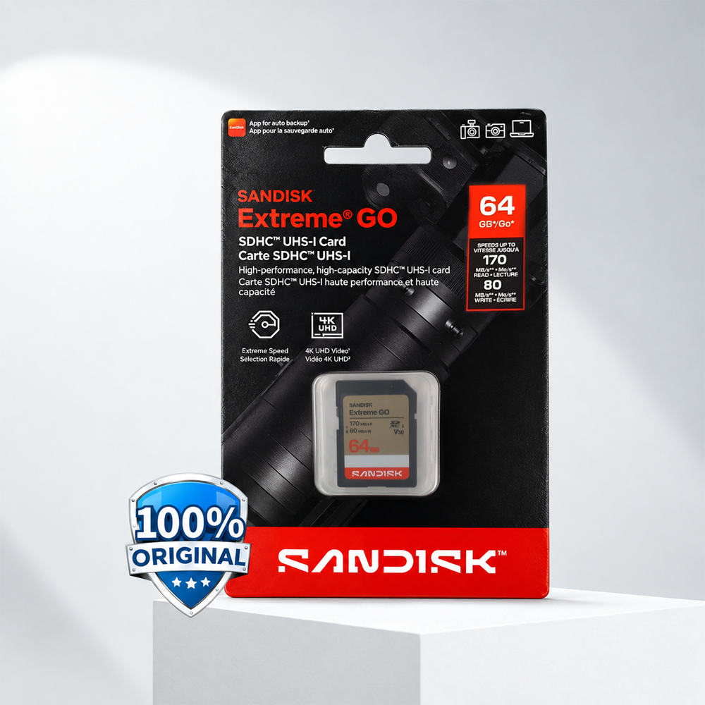 Gambar produk SanDisk Extreme GO SDXC/HC UHS-I Card U3 V30 4K UHD 230MB/s 64GB - SDSDXGN - Utama