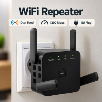 FENVI WiFi Repeater Signal Booster Dual Band 1200Mbps EU Plug - Black