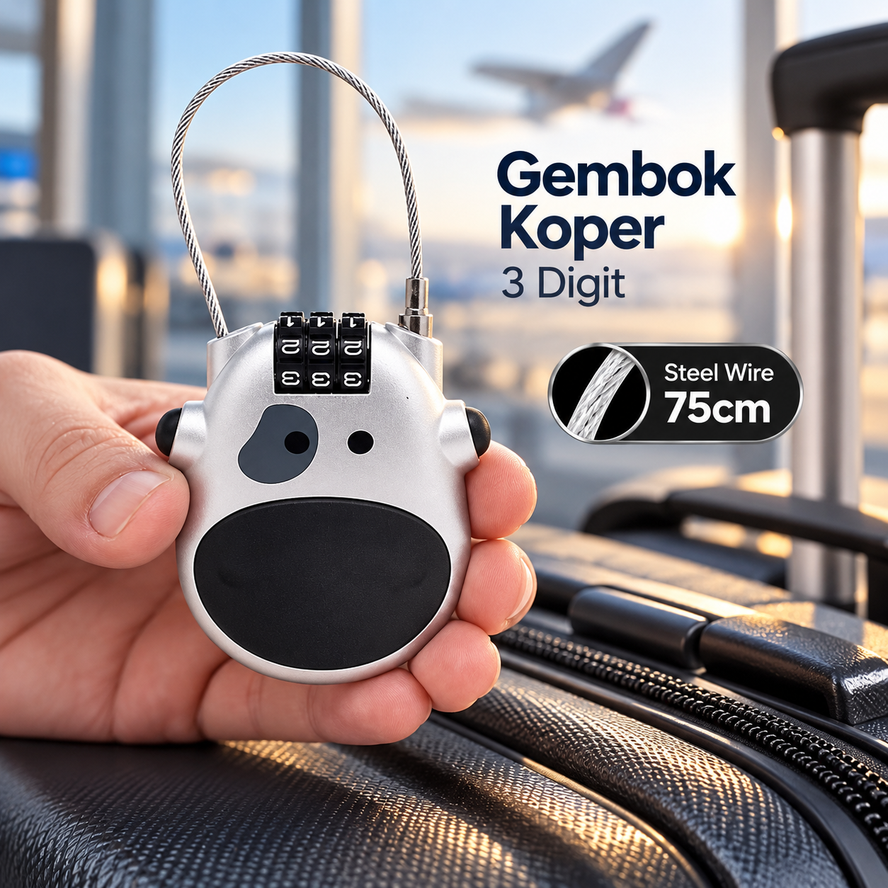 Gambar produk CJSJ Gembok Koper Angka 3 Digit Password Telescopic Steel Wire 75cm - CH-35 - Utama