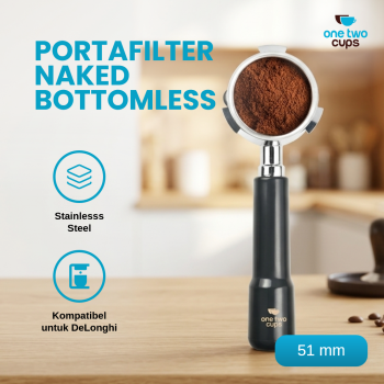 One Two Cups Bottomless Naked Portafilter Stainless 51mm for DeLonghi - Black
