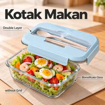 GYT Kotak Makan Lunch Box Kaca Borosilikat Double Layer 1.04L - U-5
