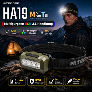 NITECORE Senter Kepala Headlamp LED MCT UHE 6in1 Color IP68 600 Lumens - Olive Green