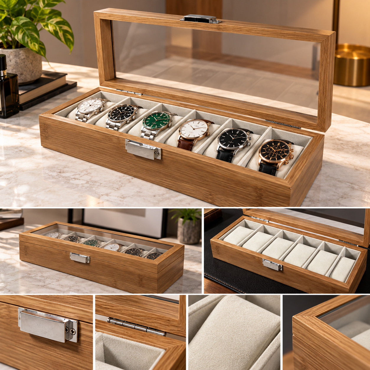 Gambar produk Rhodey Kotak Penyimpanan Jam Tangan Storage Organizer Watch Box 6 Grid - 6W - 5