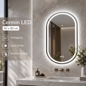 Nev Cermin Dinding Aesthetic Oval LED Wall Mirror Bathroom 12W 50x80cm - MX12W
