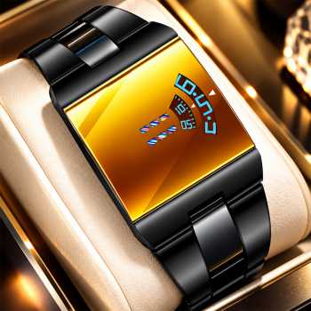 POEDAG Jam Tangan Digital Pria Quartz Stainless Steel 36mm - Golden