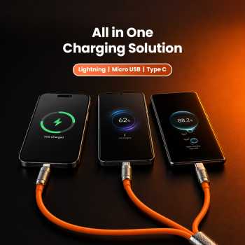 Gambar produk Kabel Charger 3in1 Lightning Micro USB Type C 120W 6A 1.1M - D8 - 1