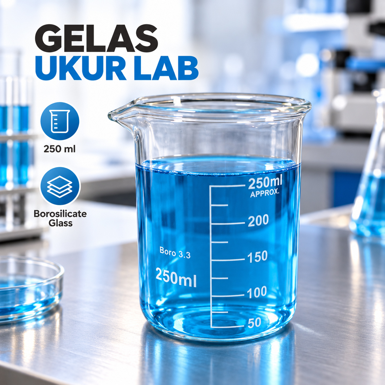 Gambar produk VYROX One Two Cups Gelas Ukur Lab Kimia Multifungsi Borosilicate Glass 250ml - BG17 - Utama