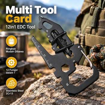 MOCKI Gantungan Kunci Carabiner Keychain EDC 12in1 Multitool Stainless - Black