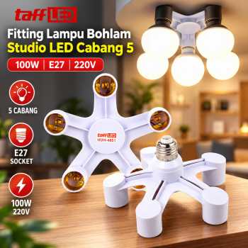 TaffLED Fitting Lampu Bohlam Studio LED Cabang 5 100W E27 220V - White