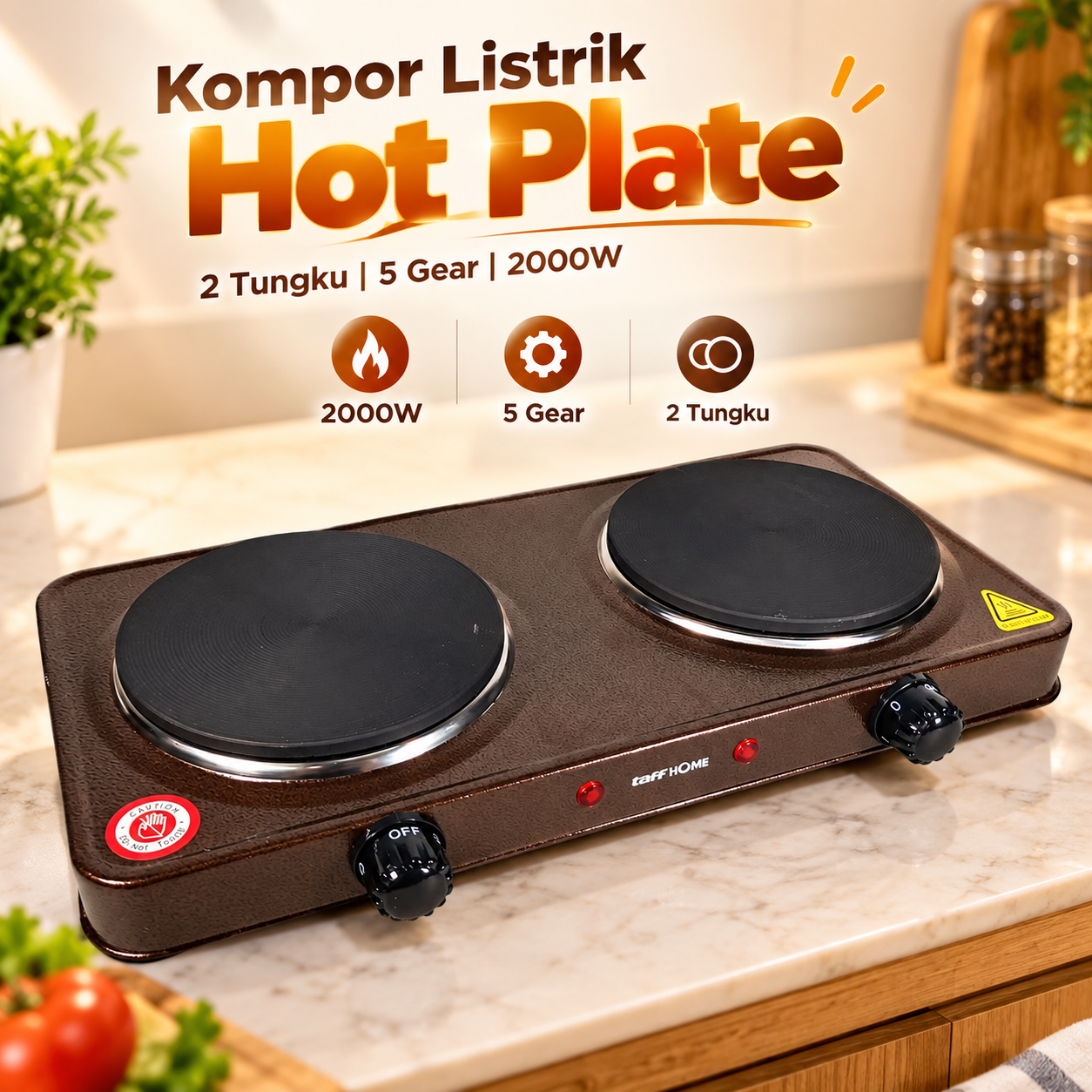 Gambar produk TaffHOME Kompor Listrik 2 Tungku Electric Furnace Dual Hot Plate 2000W - SHP-5814 - Utama