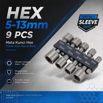 MIANQI Mata Kunci Shock Hex Socket Sleeve Wrench 5-13mm 9 PCS - BS04
