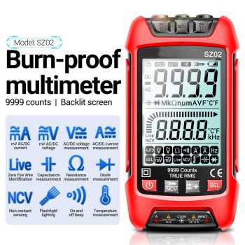 JUNEJOUR Multimeter Digital Avometer Multitester AC/DC NCV 999V 10A - Red