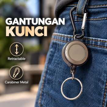 Taffware Gantungan Kunci Carabiner Keychain Retractable Metal - Black