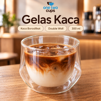 One Two Cups Gelas Kaca Borosilikat Aesthetic Kopi Double Wall Glass - 300ml Transparent