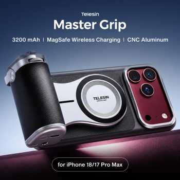 TELESIN Master Grip MagSafe for iPhone 18 Pro Max with Phone Case - Silver Black