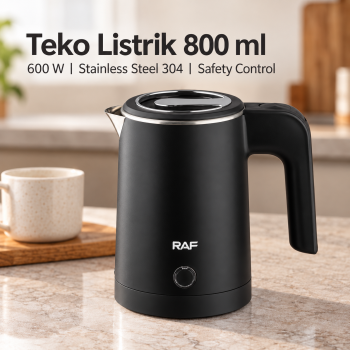 RAF Teko Listrik Kopi Teh Pemanas Air Stainless Steel 304 600W 800ml - Black