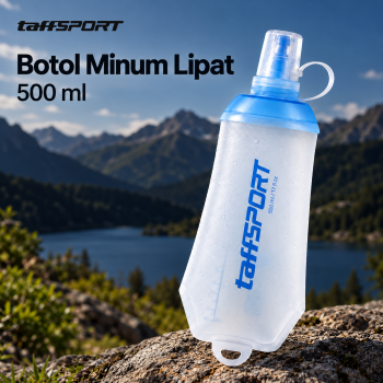 TaffSPORT Botol Minum Lipat Soft Flask Foldable Water Bottle Sport TPU - 500ml Blue