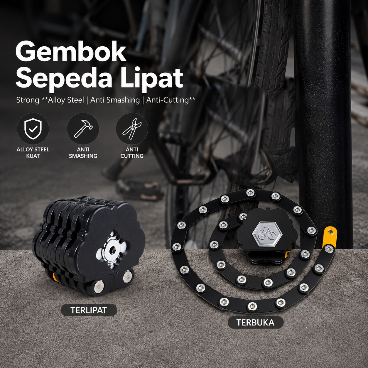 Gambar produk WEBIKE Gembok Sepeda Lipat Portable Bike Folding Lock Alloy Steel 78cm - WB012 - Utama