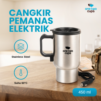 One Two Cups Cangkir Pemanas Air Elektrik Mobil Travel Mug 450ml - Silver
