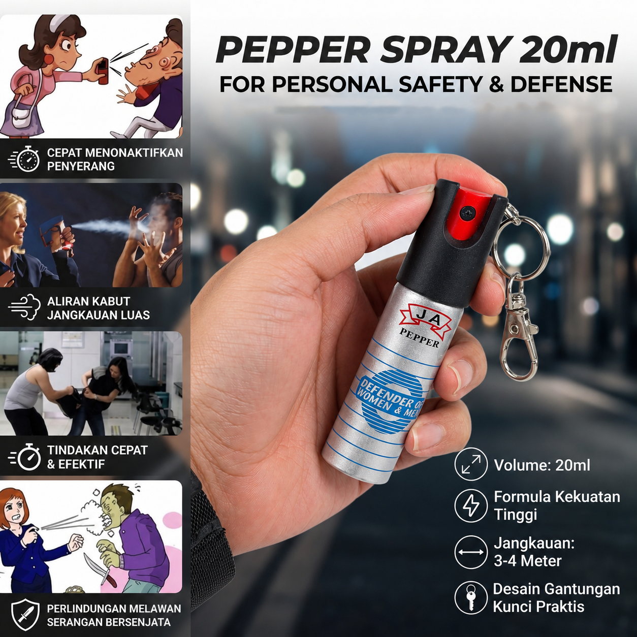 Gambar produk JA Guard Semprot Lada Perlindungan Diri Capsaicin Pepper Spray 20ml - PS007 - Utama