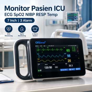 TaffOmicron Monitor Pasien ICU ECG SpO2 NIBP RESP Temp 7 Inch 3 Alarm - Black