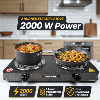 Gambar produk TaffHOME Kompor Listrik 2 Tungku Portable Coil Hot Plate 2000W - C2-2000-58