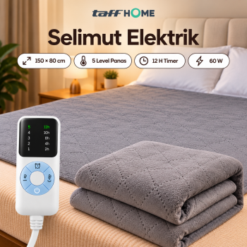 TaffHOME Selimut Penghangat Elektrik Blanket 5 Level 60W 150x80cm - Gray