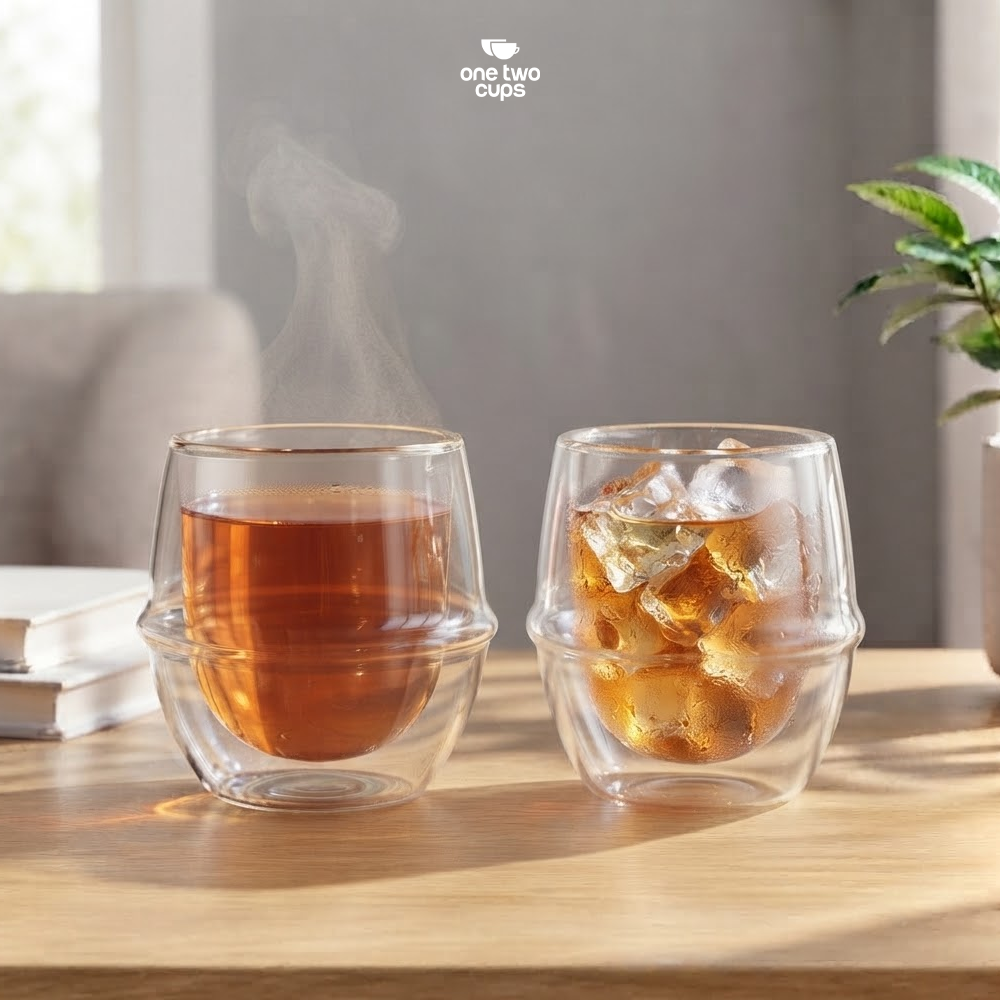 Gambar produk One Two Cups Gelas Kaca Aesthetic Kopi Teh Double Wall Glass 200ml - PLY1710 - 6