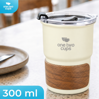 One Two Cups Gelas Tumbler Kopi Cup Lid Wood Cover Stainless 300ml - BC140