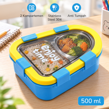 Little Kotak Makan Anti Tumpah Lunch Box 2 Compartment Stainless 500ml - HF230