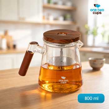 One Two Cups Teko Teh Kaca Saringan Tahan Panas One Click Filter 800ml - Transparent