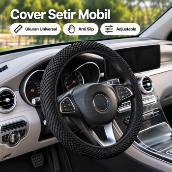 SFL Cover Setir Mobil Motif Honeycomb Kain Mesh Steering Wheel - Black