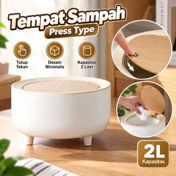 TaffHOME Tempat Sampah Tekan Press Type Fashion Trash Bin 2L - White