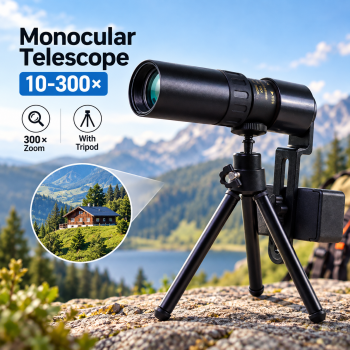 TacRight Monocular Telescope 10-300X Zoom with Tripod and Clip - T-11