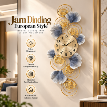 TaffHOME Jam Dinding European Style Quartz Luxury Iron Silent Movement - 2077-9135