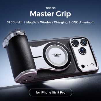 TELESIN Master Grip MagSafe for iPhone 18 Pro with Phone Case - Silver Black