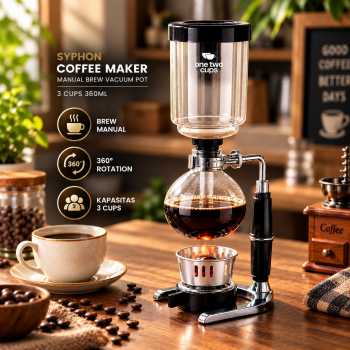 Gambar produk One Two Cups Syphon Coffee Maker Manual Brew Vacuum Pot 3 Cups 360ml - JF33