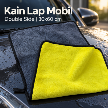 Autrele Kain Lap Mobil Coral Fleece Cleaning Towel Double Side 30x60cm - Gray/Yellow