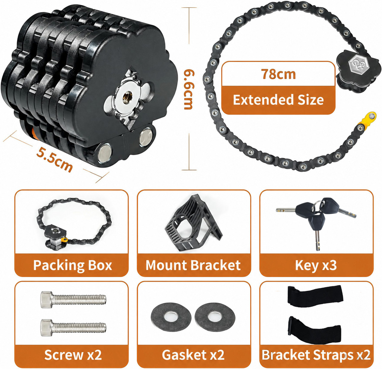 Gambar produk WEBIKE Gembok Sepeda Lipat Portable Bike Folding Lock Alloy Steel 78cm - WB012 - 7